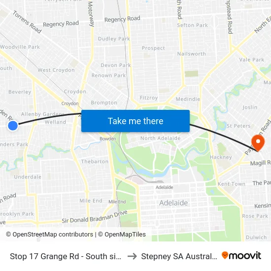 Stop 17 Grange Rd - South side to Stepney SA Australia map