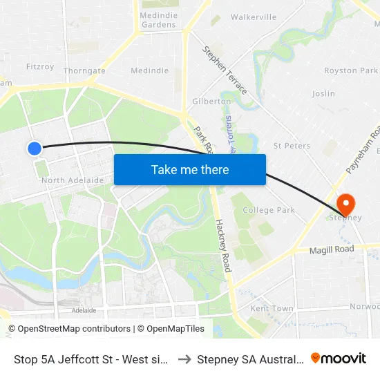 Stop 5A Jeffcott St - West side to Stepney SA Australia map