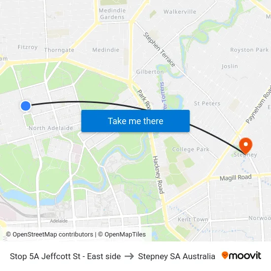 Stop 5A Jeffcott St - East side to Stepney SA Australia map