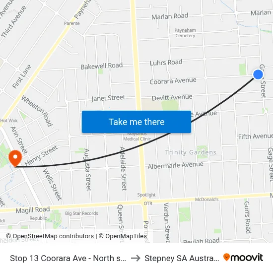 Stop 13 Coorara Ave - North side to Stepney SA Australia map