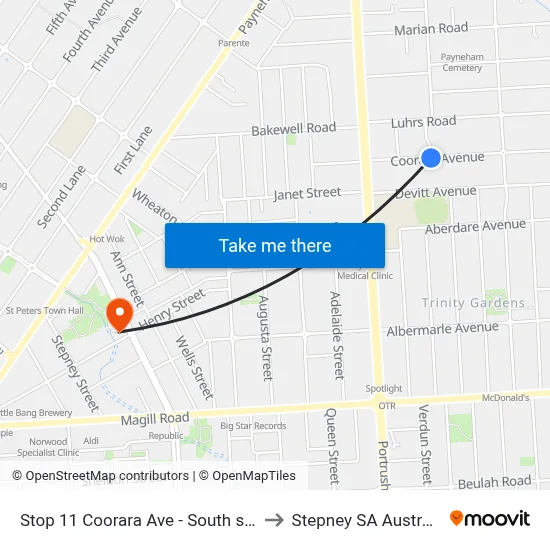 Stop 11 Coorara Ave - South side to Stepney SA Australia map