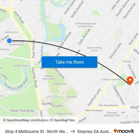 Stop 4 Melbourne St - North West side to Stepney SA Australia map
