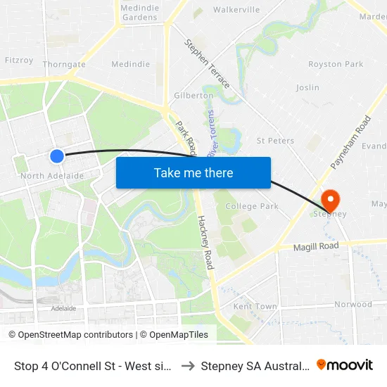 Stop 4 O'Connell St - West side to Stepney SA Australia map