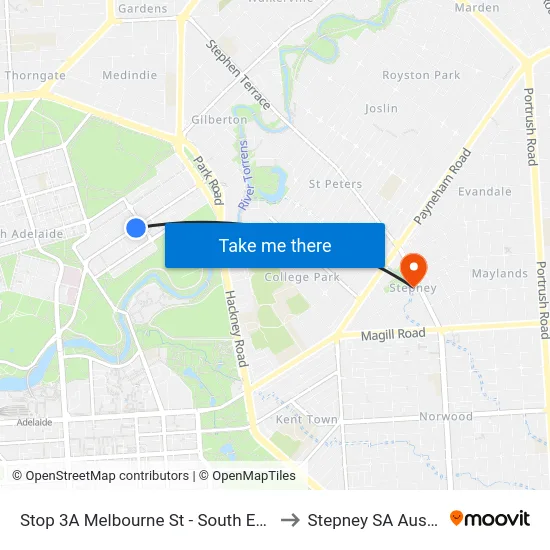 Stop 3A Melbourne St - South East side to Stepney SA Australia map