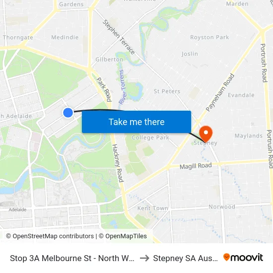 Stop 3A Melbourne St - North West side to Stepney SA Australia map