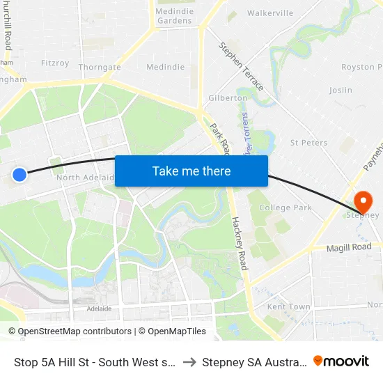 Stop 5A Hill St - South West side to Stepney SA Australia map