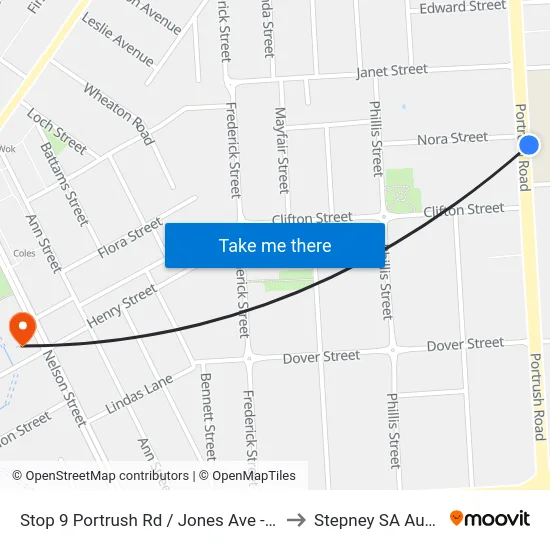 Stop 9 Portrush Rd / Jones Ave - East side to Stepney SA Australia map