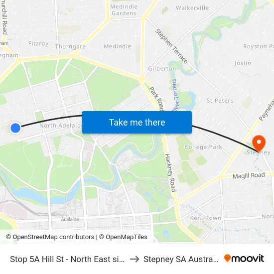 Stop 5A Hill St - North East side to Stepney SA Australia map