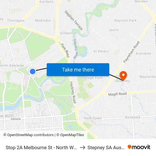 Stop 2A Melbourne St - North West side to Stepney SA Australia map