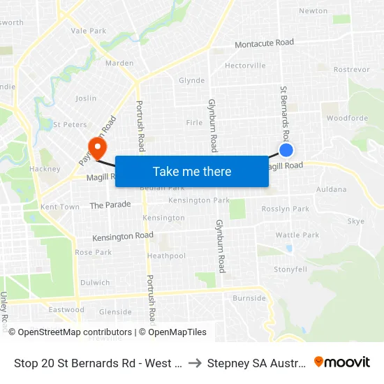 Stop 20 St Bernards Rd - West side to Stepney SA Australia map