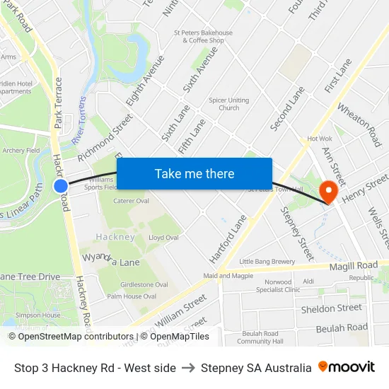 Stop 3 Hackney Rd - West side to Stepney SA Australia map