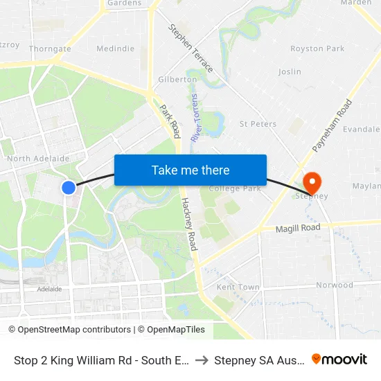 Stop 2 King William Rd - South East side to Stepney SA Australia map