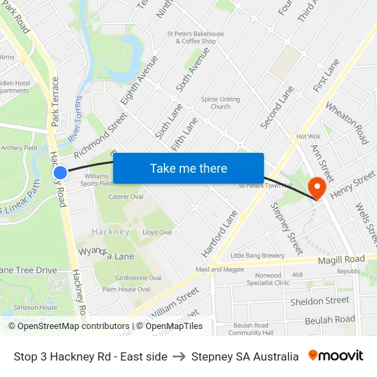 Stop 3 Hackney Rd - East side to Stepney SA Australia map