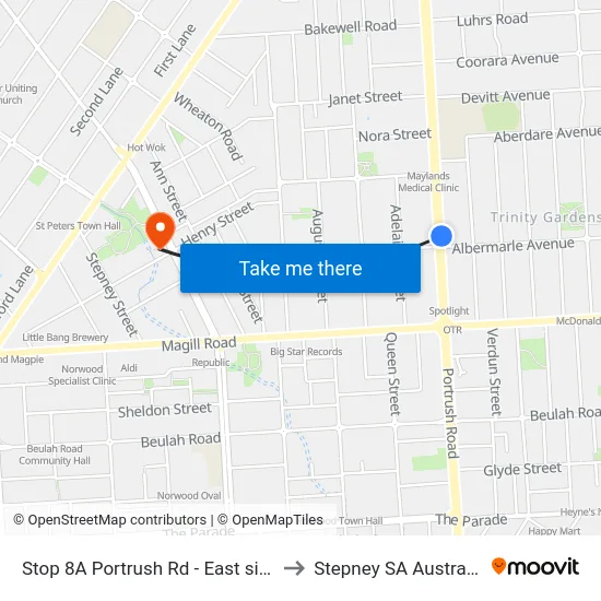 Stop 8A Portrush Rd - East side to Stepney SA Australia map