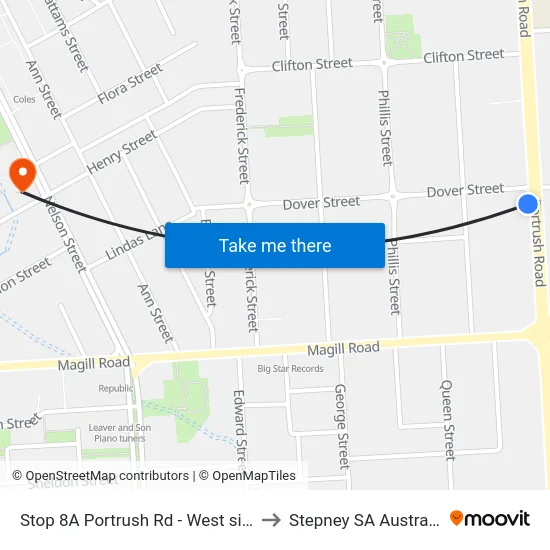 Stop 8A Portrush Rd - West side to Stepney SA Australia map
