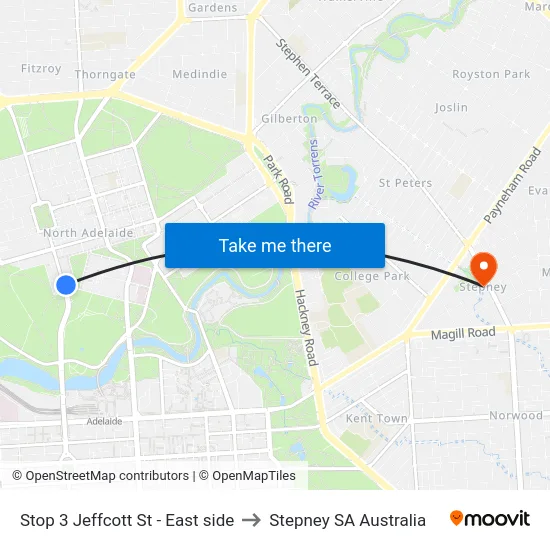Stop 3 Jeffcott St - East side to Stepney SA Australia map