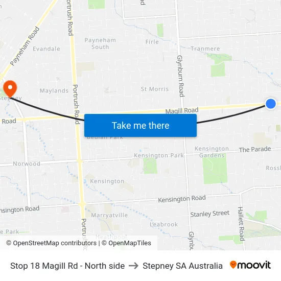 Stop 18 Magill Rd - North side to Stepney SA Australia map