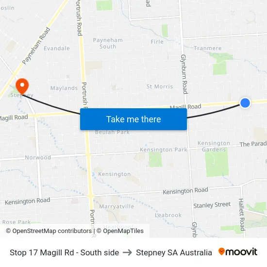 Stop 17 Magill Rd - South side to Stepney SA Australia map
