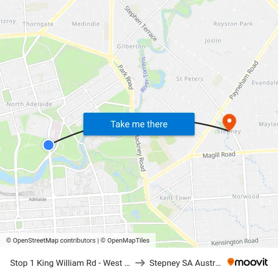 Stop 1 King William Rd - West side to Stepney SA Australia map