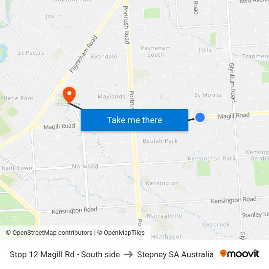Stop 12 Magill Rd - South side to Stepney SA Australia map