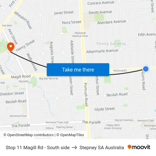 Stop 11 Magill Rd - South side to Stepney SA Australia map