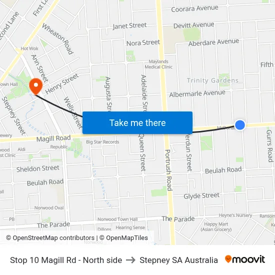 Stop 10 Magill Rd - North side to Stepney SA Australia map