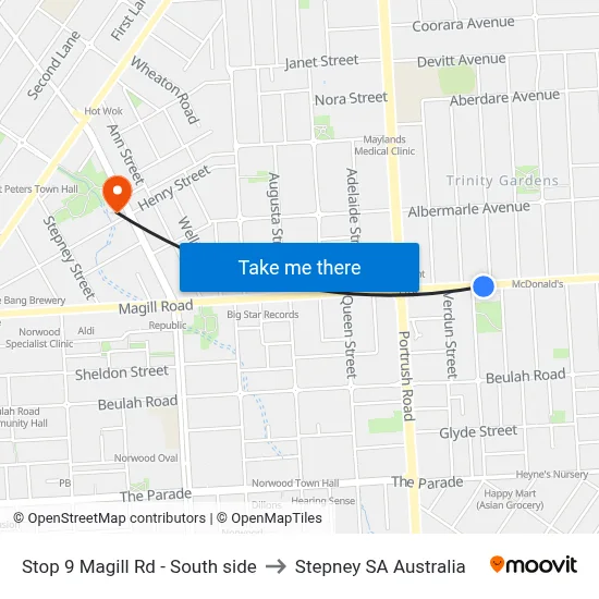 Stop 9 Magill Rd - South side to Stepney SA Australia map