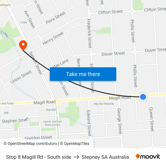 Stop 8 Magill Rd - South side to Stepney SA Australia map