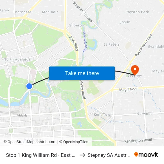 Stop 1 King William Rd - East side to Stepney SA Australia map