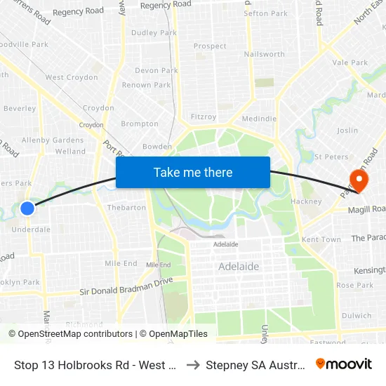 Stop 13 Holbrooks Rd - West side to Stepney SA Australia map