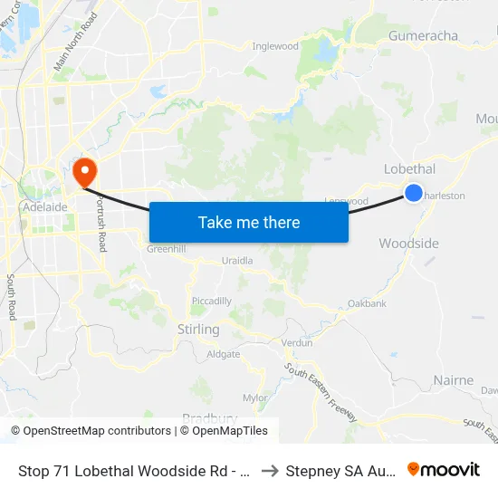Stop 71 Lobethal Woodside Rd - North side to Stepney SA Australia map
