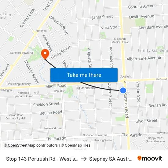 Stop 143 Portrush Rd - West side to Stepney SA Australia map