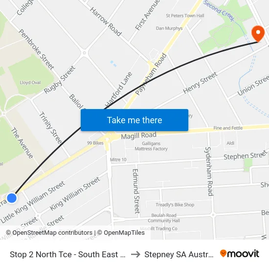 Stop 2 North Tce - South East side to Stepney SA Australia map