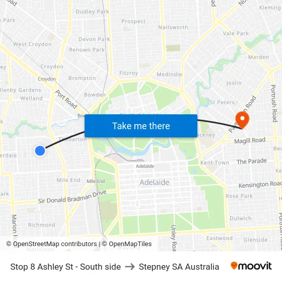 Stop 8 Ashley St - South side to Stepney SA Australia map