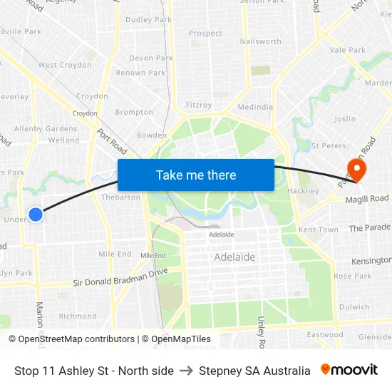 Stop 11 Ashley St - North side to Stepney SA Australia map