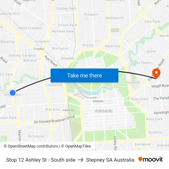 Stop 12 Ashley St - South side to Stepney SA Australia map
