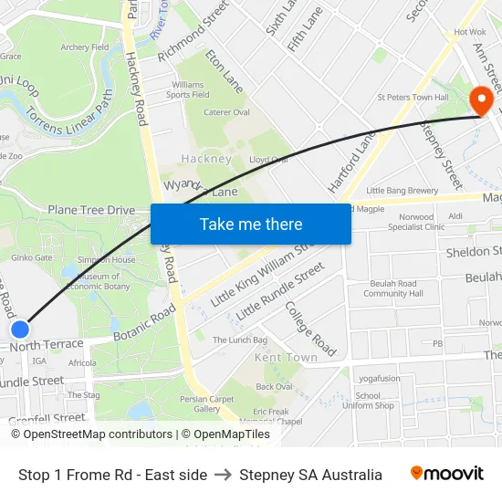 Stop 1 Frome Rd - East side to Stepney SA Australia map