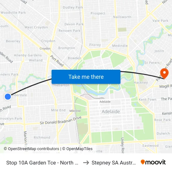 Stop 10A Garden Tce - North side to Stepney SA Australia map