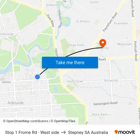 Stop 1 Frome Rd - West side to Stepney SA Australia map