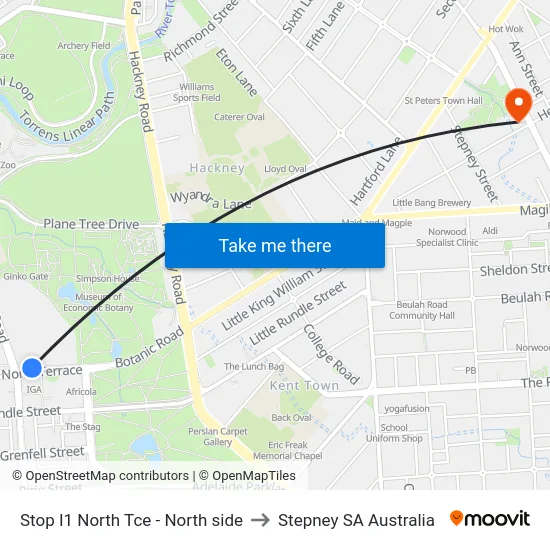 Stop I1 North Tce - North side to Stepney SA Australia map