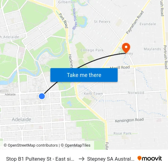 Stop B1 Pulteney St - East side to Stepney SA Australia map
