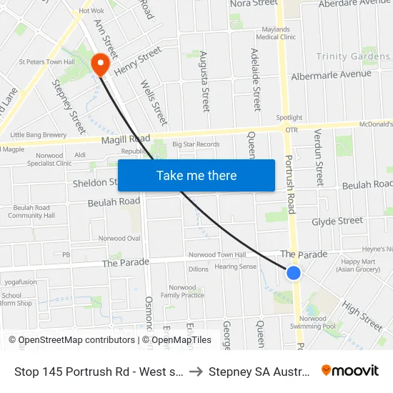 Stop 145 Portrush Rd - West side to Stepney SA Australia map