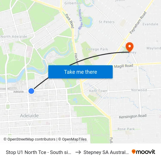 Stop U1 North Tce - South side to Stepney SA Australia map