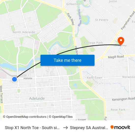 Stop X1 North Tce - South side to Stepney SA Australia map