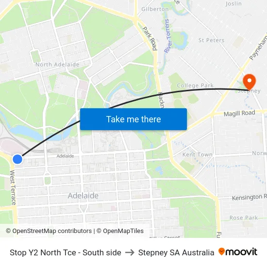 Stop Y2 North Tce - South side to Stepney SA Australia map