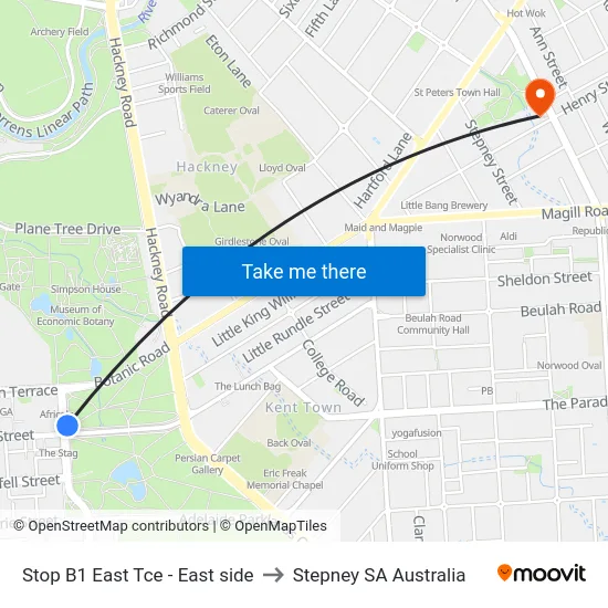 Stop B1 East Tce - East side to Stepney SA Australia map