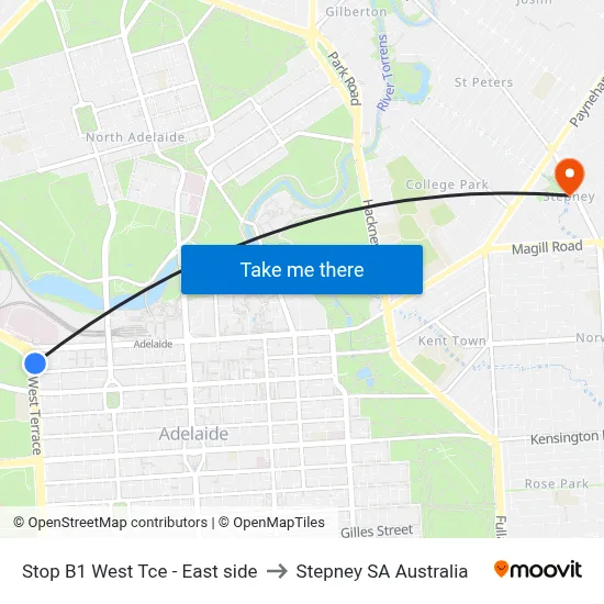 Stop B1 West Tce - East side to Stepney SA Australia map