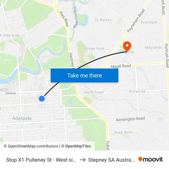 Stop X1 Pulteney St - West side to Stepney SA Australia map