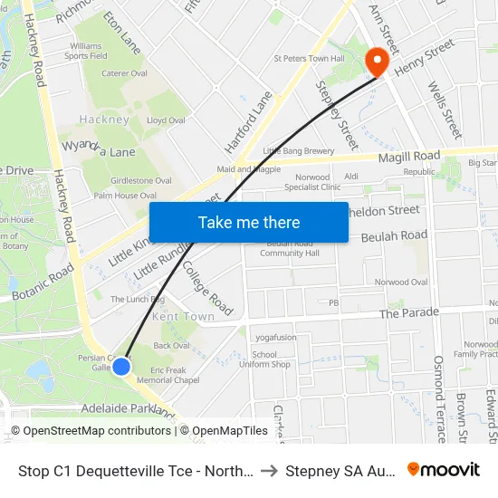 Stop C1 Dequetteville Tce - North East side to Stepney SA Australia map