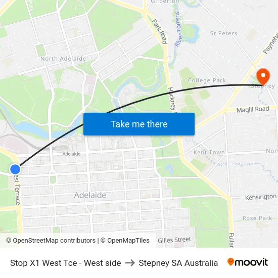Stop X1 West Tce - West side to Stepney SA Australia map